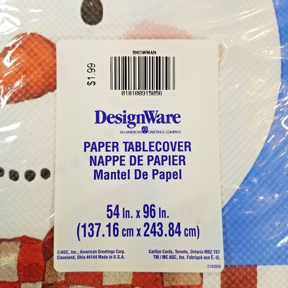 Table Cover Vintage Sealed Christmas Snowman Tablecloth 54" x 96" Crepe Paper - Picture 2 of 5
